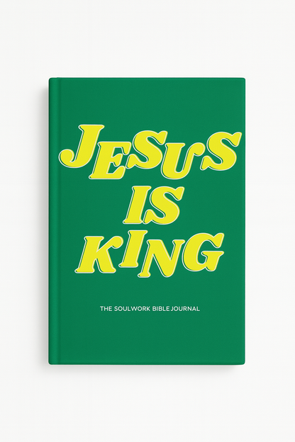 Green book with 'Jesus is King' in yellow text on a white background